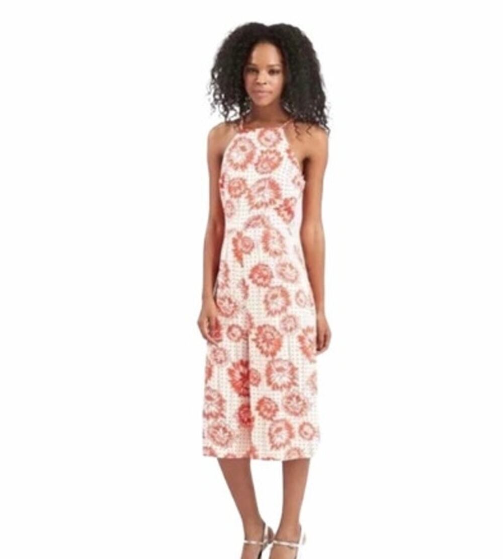 Topshop Red White Floral Poppy Print Sleeveless Cropped Jumpsuit Size 10